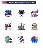 9 USA platt fylld linje tecken oberoende dag firande symboler av amerikan is tv glass fest redigerbar USA dag vektor design element