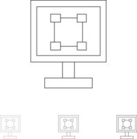 Crop-Grafik-Design-Programm Anwendung Fett und dünne schwarze Linie Symbolsatz vektor