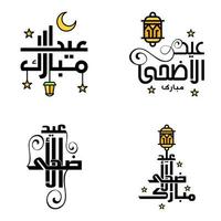 modernes paket mit 4 vektorillustrationen von grußwünschen für das islamische fest eid al adha eid al fitr goldene mondlaterne mit schönen glänzenden sternen vektor