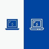 Webdesign Laptop-Linie und Glyphe solides Symbol blaues Banner Linie und Glyphe solides Symbol blaues Banner vektor
