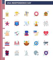 Usa Happy Independence Day Piktogrammsatz von 25 einfachen Wohnungen mit Mahlzeit Fast Invitation Burger Food editierbare Usa Day Vector Design Elements