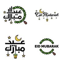 Vektorpackung mit 4 arabischen Kalligraphietexten Eid Mubarak Feier des muslimischen Gemeinschaftsfestes vektor