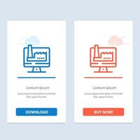 dator byggnad övervaka fabrik blå och röd ladda ner och köpa nu webb widget kort mall vektor