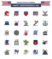 USA Lycklig oberoende dag piktogram uppsättning av 25 enkel platt fylld rader av is sport USA USA polis flagga USA redigerbar USA dag vektor design element