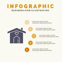 Zuhause Liebe Herz Hochzeit solide Symbol Infografiken 5 Schritte Präsentationshintergrund vektor