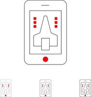 spel spelar mobil smartphone djärv och tunn svart linje ikon uppsättning vektor