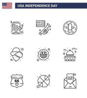 glücklicher unabhängigkeitstag usa paket mit 9 kreativen linien von abzeichen amerikanisch amerikanischer hut usa editierbare usa tag vektordesignelemente vektor