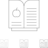 bok äpple vetenskap djärv och tunn svart linje ikon uppsättning vektor