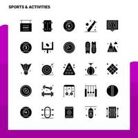 25 Sportaktivitäten Icon Set solide Glyphen-Icon-Vektor-Illustrationsvorlage für Web- und mobile Ideen für Unternehmen vektor