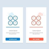 uhr business uhren bürouhren zeitzone wanduhren weltzeit blau und rot jetzt herunterladen und kaufen web-widget-kartenvorlage vektor