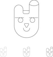 djur- kanin ansikte kanin djärv och tunn svart linje ikon uppsättning vektor