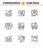 Coronavirus 9-Zeilensymbol, das zum Thema Corona-Epidemie eingestellt ist, enthält Symbole wie medizinische Behandlung Krankenhausbettkrankheitsschild medizinische virale Coronavirus 2019nov-Krankheitsvektor-Designelemente vektor