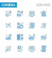 16 blaue Coronavirus-Epidemie-Icon-Packs saugen als Flaschenkapsel-Virenschutz-Antivirus-Praktikum Virus-Coronavirus 2019nov-Krankheitsvektor-Designelemente vektor