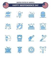 4:e juli USA Lycklig oberoende dag ikon symboler grupp av 16 modern blues av vin glas öl Semester USA äta redigerbar USA dag vektor design element