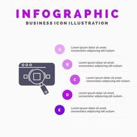 Forschung, Analytik, Daten, Informationen, Suche, Web, festes Symbol, Infografiken, 5 Schritte, Präsentationshintergrund vektor