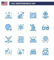 Stock Vektor Icon Pack mit American Day 16 Zeilenzeichen und Symbolen für Männer Fußballkalender American Cross editierbare Usa Day Vektor Design Elemente