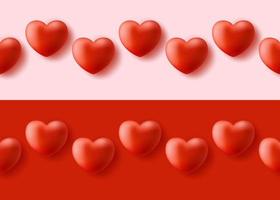 nahtloses Muster mit realistischem 3D-Herz. realistisches 3D-Herz nahtloses Muster des glücklichen Valentinstags. roter Liebeshintergrund, Romantik, die Textur wiederholt. horizontale Tapete. vektor