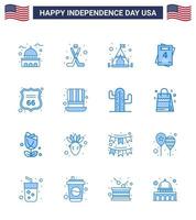Packung mit 16 kreativen Usa-Unabhängigkeitstag-bezogenen Blues von Zeichensicherheitssport-Hochzeitseinladung editierbare Usa-Tag-Vektordesign-Elemente