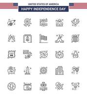 Usa Happy Independence Day Piktogrammsatz aus 25 einfachen Linien amerikanischer Nadel amerikanische Wahrzeichen Girlande editierbare Usa Day Vektordesign-Elemente vektor