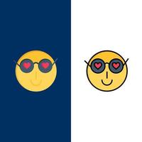 smiley emojis kärlek söt användare ikoner platt och linje fylld ikon uppsättning vektor blå bakgrund