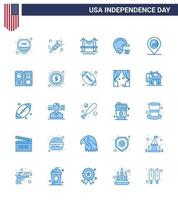 Stock Vector Icon Pack von American Day 25 blaue Zeichen und Symbole für die Karte American Bridge Helm American Editable Usa Day Vector Design Elements