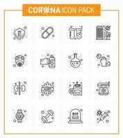 Symbol für Coronavirus-Vorsichtstipps für die Präsentation von Gesundheitsrichtlinien 16-zeiliges Symbolpaket wie z vektor
