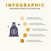 dollar pengar väska fast ikon infographics 5 steg presentation bakgrund vektor