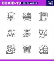 Symbole zur Vorbeugung von Coronaviren 9-zeiliges Symbol wie Coronavirus-Fledermaushilfe gereinigter Schutz viraler Coronavirus 2019nov-Krankheitsvektor-Designelemente vektor