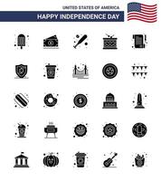 satz von 25 vektorfesten glyphen am 4. juli usa unabhängigkeitstag wie day paper bat st irish editierbare usa day vector design elements