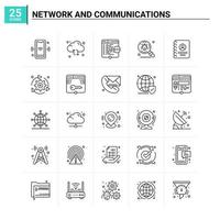 25 Netzwerk- und Kommunikationssymbole setzen Vektorhintergrund vektor