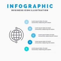 Globus Business Connect Verbindung globales Internet Welt Liniensymbol mit 5 Schritten Präsentation Infografiken Hintergrund vektor