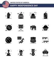 Große Packung mit 16 usa Happy Independence Day usa Vektor solide Glyphen und editierbare Symbole von Director Sports White Ball usa editierbare usa Day Vektordesign-Elemente