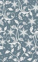 jul järnek löv med silver- folie och snöflingor på blå bakgrund-jul sömlös vektor mönster