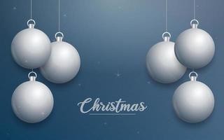 vektor jul baner med dekorationer. glad jul text. silver- ornament på blå bakgrund