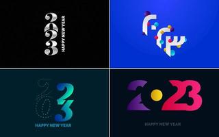 stor uppsättning 2023 Lycklig ny år svart logotyp text design. 20 23 siffra design mall. samling av symboler av 2023 Lycklig ny år vektor