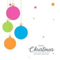 flache dekorative ballelemente der frohen weihnachten, die hintergrund hängen vektor