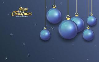 frohe weihnachten dunkelblaues banner mit kugeln. Weihnachtskarte vektor