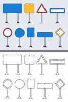 Vektorsatz von Gekritzel-Verkehrszeichen im bunten und Gekritzel-Umrissstil. handgezeichnete Verkehrszeichensymbole lokalisiert auf weißem Hintergrund. vektor