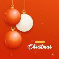 frohe weihnachten roter hintergrund mit weißen und roten hängenden kugeln. horizontale weihnachtsplakate. Grußkarten vektor