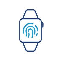 Smartwatch mit Symbol für die Farblinie der Fingerabdruck-Identifikationstechnologie. touch id im linearen piktogramm der smartwatch. Uhr mit Touchscreen-Gliederungssymbol. editierbarer Strich. isolierte Vektorillustration. vektor