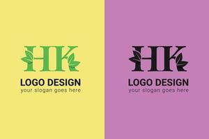 Ökologie hk beschriftet Logo mit grünem Blatt. HK-Buchstaben Öko-Logo mit Blatt. Vektorschrift für Naturplakate, umweltfreundliches Emblem, vegane Identität, Kräuter- und botanische Karten usw. vektor