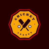 moderne professionelle Typografie Cricket Sport Superheld Stil Vektor Emblem und Vorlage Logo Design mit Ball. lustige Grüße für Kleidung, Karte, Abzeichen, Symbol, Postkarte, Banner, Etikett, Aufkleber, Druck.