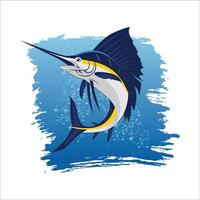 Vektorgrafik eines großen blauen Marlin-Fisches im Wasser, der für die Fischerei verwendet wird vektor