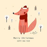 Weihnachtskarte mit süßem Fuchs. Vektor