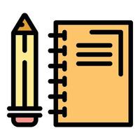 Notizbuch und Bleistift Symbol Farbe Umriss Vektor