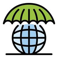 Globus unter einem Regenschirm-Symbol Farbumrissvektor vektor