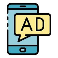 smartphone annonsarbete ikon Färg översikt vektor