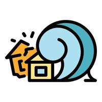 katastrof hus tsunami ikon Färg översikt vektor