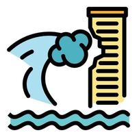 Tsunami-Welle auf Wolkenkratzer-Symbol Farbumrissvektor vektor