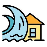 hus tsunami ikon Färg översikt vektor